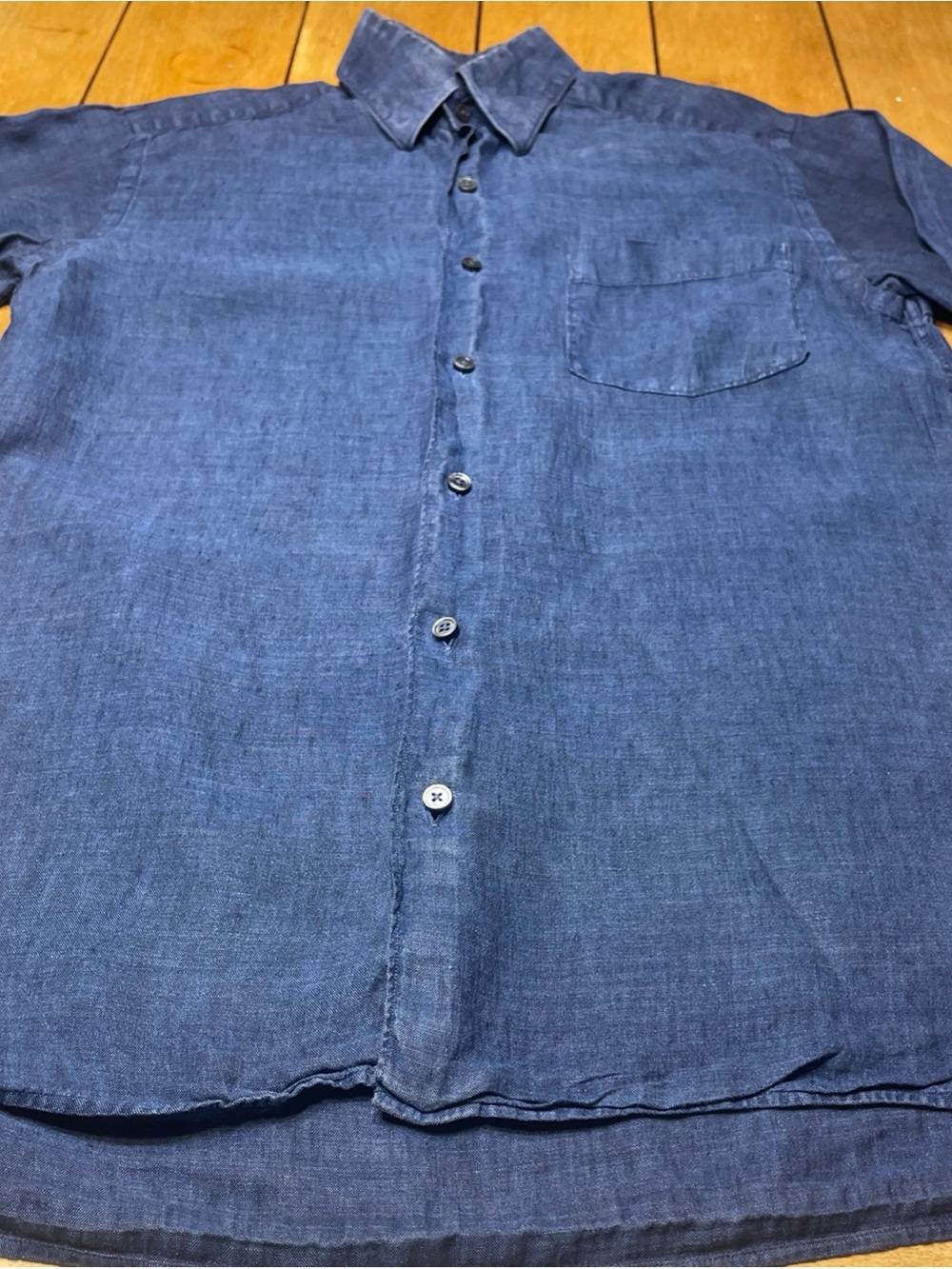 Ermenegildo Zegna 100% Linen Button Down Shirt Color Blue Small Chest Pocket